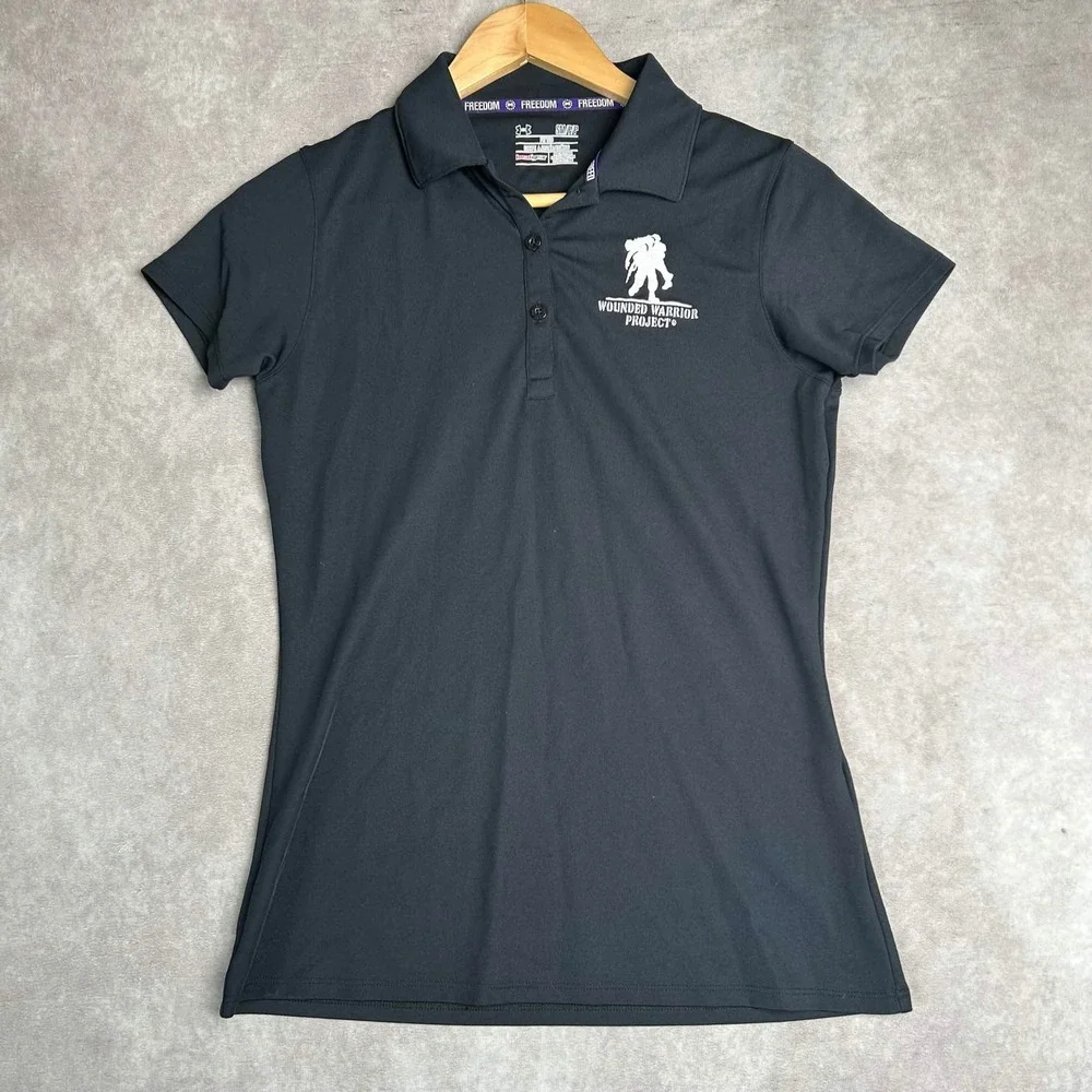 Under Armour Wounded Warrior Project Freedom Polo Shirt Black Womens Small SM